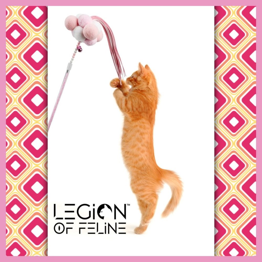 🐱Plenty of Pom Poms Ribboned Cat Toy - Pink 😻